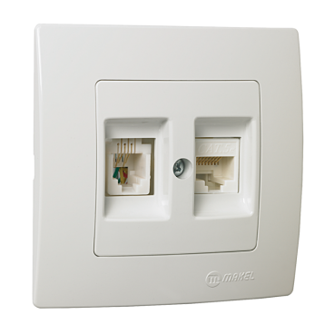 Makel Lillium Πρίζα Τηλεφώνου RJ11 & Δικτύου Data RJ45 Cat5 Λευκή (32001037)