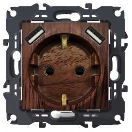 Acaelec Prime Πρίζα Σούκο Ασφαλείας + 2 USB Ξύλο (1000116306)