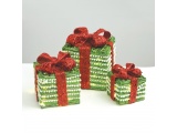 SET "GREEN SILVER RATTAN GIFT BOX, RED BOW 18, 24, 30cm (X1190114)