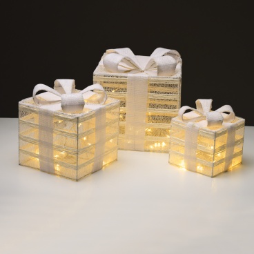 SET "WHITE&CHAMPAGN GOLD GIFT BOX&GLITR BOW 17, 23, 28.5cm (X11751115)