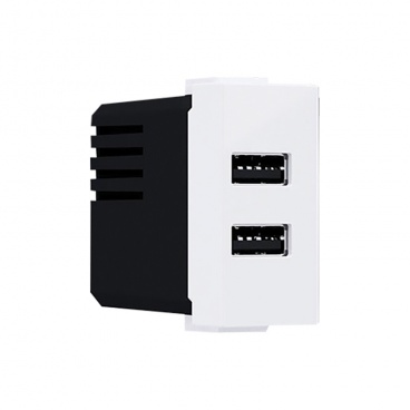 Acaelec Modys Πρίζα Τροφοδοσίας 2xUSB 1 Στοιχείου 1P IP20 230V~ 50Hz 0.3A 5V DC 2.4A Λευκό (10101412821)