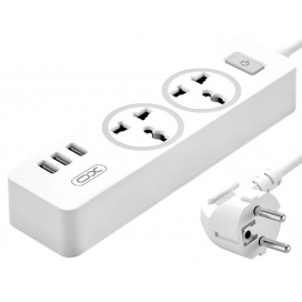 XO Πολύπριζο EU 2 Θέσεων & 3 USB με διακόπτη & καλώδιο 1.8m Λευκό (WL04)