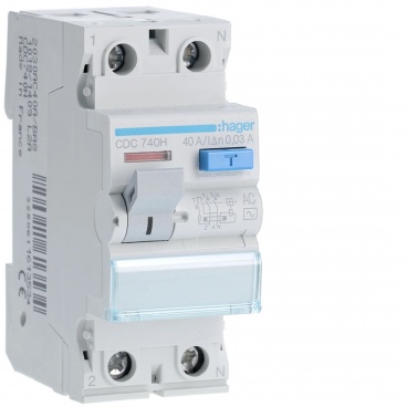 Hager Ρελέ Διαρροής AC 30mA 40A 2P (CDC740H)