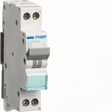 Hager Αυτόματη Ασφάλεια 25Α Καμπύλης C 6KA 1P+N 1 Στοιχείου (MLN525A)
