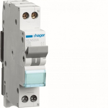 Hager Αυτόματη Ασφάλεια 20Α Καμπύλης C 6KA 1P+N 1 Στοιχείου (MLN520A)
