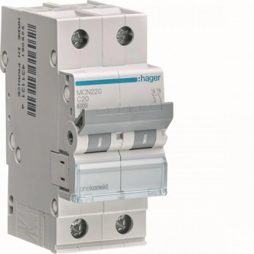 Hager Αυτόματη Ασφάλεια 20Α Καμπύλης C 6KA 2P (MCN220)