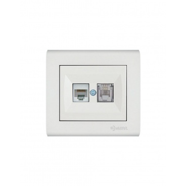 Makel Manolya Πρίζα Τηλεφώνου RJ11 & Δικτύου Data RJ45 Cat5 Λευκή (41001037)